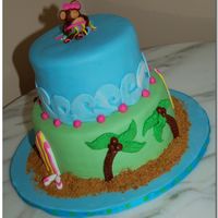 Beach Birthday With Surfboard And Flipflops Covered in fondant. All accents are fondant.