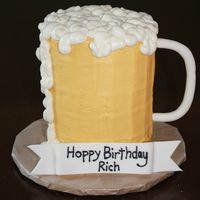 Beer Mug Cake My husband requested a beer mug cake for his birthday. All buttercream, with fondant handle and "banner".