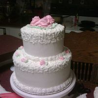 Bridal Shower My first tiered cake (YAY!!!) 9" and 6" WASC with Sugarshack's buttercream. Cornelli lace and buttercream roses. Thanks for...