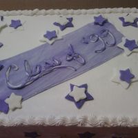 Class Reunion Cake Cake for my 10 year class reunion. 2 layer Half Sheet WASC cake, chocolate ganache filling, Sugarshack's buttercream icing, MMF stars...