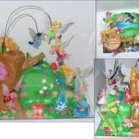 Tinkerbell's Pixie Hollow - Birthday Cake For My Daughter Obviously the characters are toys and some have stands but the tree trunk/stump is rice crispies with fondant and then luster dusted with...