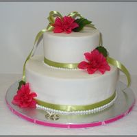 Pink & Green Bridal Shower Just your basic champagne cake from the CC recipe list. Champagne flavored BC icing and the ribbons and silk flowers. Very easy but it...