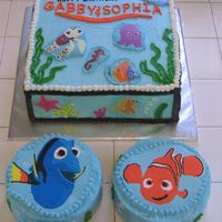 Finding Nemo Cakes made for two little girls (2 and 4 yrs) sharing a birthday. All iced in buttercream. FBCT for Nemo and Dori on 6" rounds. Other...