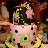 21St B-Day Cake This one was difficult to carve because it was a chocolate chip cookie cake. I still think it turned out pretty cute and my step sister...