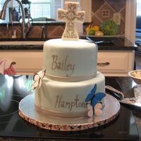 Butterfly Confirmation Confirmation cake for two little girls. Fondant covered, butterflies are colorflow.