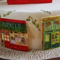 Other Shops pics of handpainted fondant "shops" on another side of the cake. whole cake picture is posted separately.