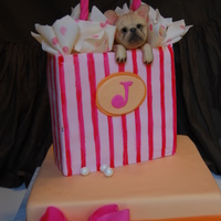 Puppy Present cake for lady who wanted pet french bulldog incorporated into the cake. cakes are 6" and 8" squares. all fondant covered and...