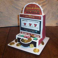 Slot Machine Birthday Cake This one was done by my daughter using rolled fondant, edible images and gumpaste. Battery operated rice lites lite up the top.