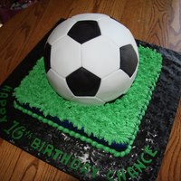 Soccer Birthday Cake Soccer Ball Cake done in actual size of a soccer ball. I made 2 cutters, one for the white pieces of fondant, and one for the black. I used...