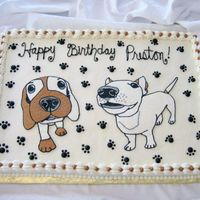 121058.jpg The Dog buttercream transfer... this is a full (carrot) sheet cake with cream cheese frosting. It weighed a TON.