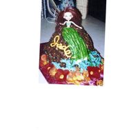 Hula Girl Hula girl on top of volcano with water coming up sides of cake with a hibiscus lae