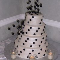 Black And White Pearl Polka Dot Wedding Cake First time try at MMF. Love the stuff. Never use anything else. Cove cakes in fondant and then used super pearl to gloss it up. Covered in...