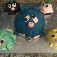 Sea Monster Mini Cakes The are just silly fun cakes made with my 11 year old daughter using all the left over fondants and cake that we mixed into balls with BC...
