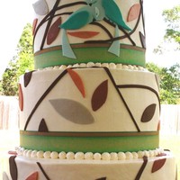 Love Birds Big Kahuna and Chocolate cake covered in swiss buttercream and covered with fondant accents. You can't see it but the orange is copper...