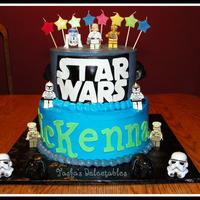 Lego Star Wars Birthday This was made for my nephew, who loves Lego Star Wars. I used my Cricut Cake to cut out the letters and used toys for the figurines.