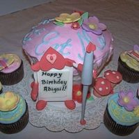 Alice In Wonderland Theme Alice in Wonderland themed 1st birthday. The large cupcake with carved from 3 6" rounds. Buttercream with fondant and gumpaste...