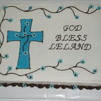 Baptism Cake All BC with fondant flowers. First time mixing this color blue...very pretty!!!
