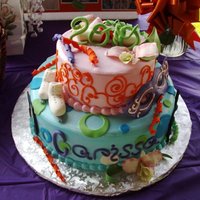 Carissa's Graduation Cake Yellow cake with caramel in between layers and chocolate cake with chocolate icing in between layers. Iced with buttercream. Decorations...