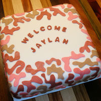 Camo Baby Shower Cake Pink camo baby shower cake, covered and decorated with fondant