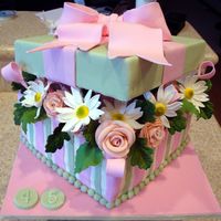 Birthday Present Cake This is a white chocolate cake with raspberry filling. It was a last minute cake for my friend's birthday. I used all of the practice...