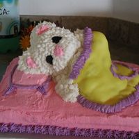 Baby Shower 3 -d bear pan , on side covered with mmf blanket.