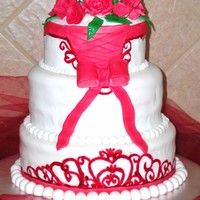 Corset Wedding Dress 3 tiered cake with fondant .. Made to look like the brides wedding dress.
