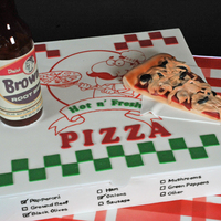Pizza & Rootbeer Pizza box with poured sugar bottle. I followed Dominic Palazzolo's tutorial for the bottle...So much fun! I made the box with panels...