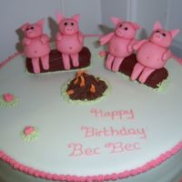 Piggys Chocolate sponge, covered in sugarpate, sugarpaste piggys and logs and RI fire and flowers.