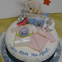 Farewell Cake Yellow butter cake,strawberry filling,buttercream-whipped cream and fondant.The girl was going to the navy's boot camp and I wanted to...