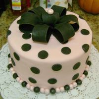 Pink And Black B'day Cake Round cake covered in pink fondant with pink and black decorations and Luster Dust.