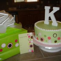 Matching Cake And Invitation 4in high 11in wide. Buttercream with fondant accents. Topper is the letter K in wood I picked up from the craft store. I matched my gift to...