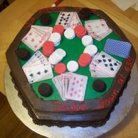 Poker Table Marble cake, chocolate buttercream icing, fondant poker chips, edible wafer paper cards and it was all shipped to Florida from Rhode Island...