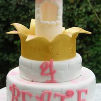 Small Castle For My Daughter Bottomlayer was 6" and top one was about 3" or 4". Tower and crown ias made of pastillage