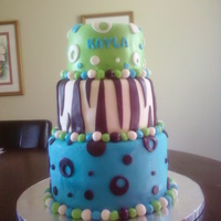 Kayla's 13Th Birthday Blue Circle, Zebra, Green Circle 3 Tiers pound cake, Vanilla bean, and Lemon 10x8x6 Covered in MMF.
