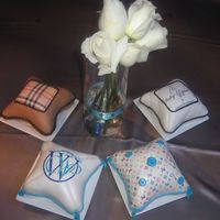 Designer Pillow Cakes Mini pillow cakes with a designer theme.