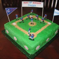 Cubs Team Cake 14" square. Painted players to match my sons baseball team.