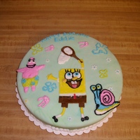 Sponge Bob this is a cake I did for my grandson's birthday. It is chocolate cake with butter cream covered in fondant. It is much harder to get...