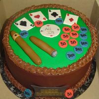 Poker Cake Made for my brothers 30th suprise party. Choc. cake w/ raspberry filling, choc bc on sides, vanilla bc for top of green poker table. All...