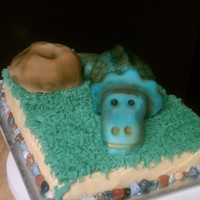 Dinosaur Dinosaur body and rock are cake covered in fondant, dinosaur head is RKT covered in modeling chocolate and then fondant.