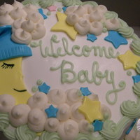 Goodnight Moon Dbl 9 in rounds decorated with buttercream and fondant accents for a baby shower.