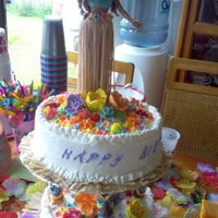 Hula Doll Made this cake for my granddaughter's birthday. Top tier was white cake with banna/mango whip filling. Lower tier was pineapple cake...