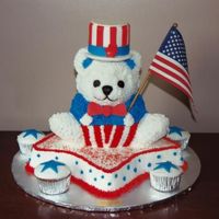 Patriotic Bear This cake was made for a 3yr old boy celebrating his birthday on the 4th of July. The bear was baked in the stand up bear pan and was...