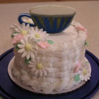 Mini Teacup Cake 4 inch mini cake with colorflow teacup. This was done before I knew anything about real luster dust...the glitter on the cup is from Wilton...