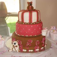 Pink Brown And White Babyshower Cake This was my babyshower cake that I made for my shower. The top is a 6" butter cake with bavarian cream. The second cake is an 8"...