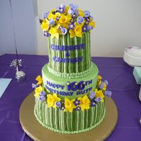 Spring Flowers Gumpaste flowers, fondant "stems." The cakes are 12", 9", and 6" with the ball pan on top. These are my first...