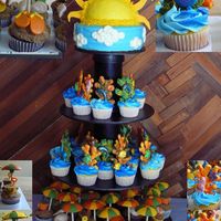 Sun, Sea, And Sand An 8" cake and 50 cupcakes. Chocolate coral, pails, and shells, fondant sea creatures and flip flops, gumpaste umbrellas and suns rays...