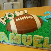 Dsc_0130.jpg This was my grandson's 2nd birthday cake. He is already a big football fan! The cookies are white velvet with royal icing.
