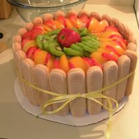 Charlota Cake This is a cake ive been making with my mom for yeaaaaars!!!!!Is vanilla cake from scratch strawberry filling, fresh fruits and lady fingers...