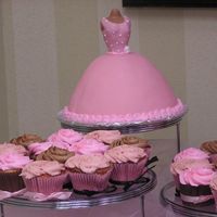 Shower Cake/cupcakes Made to match bridal shower invitations. Cupcakes are WASC with buttercream and strawberry cake with strawberry buttercream.