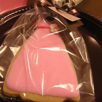 Dress Cookies Made to match bridal shower invitations. Goes along with cake/cupcake in gallary. These were used as placecards and the were gifts.